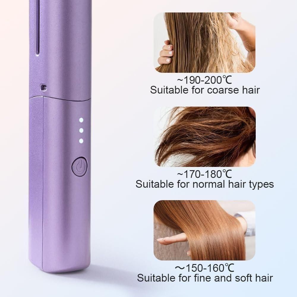 Portable Mini Hair Straightener — Cordless, Rechargeable, Adjustable