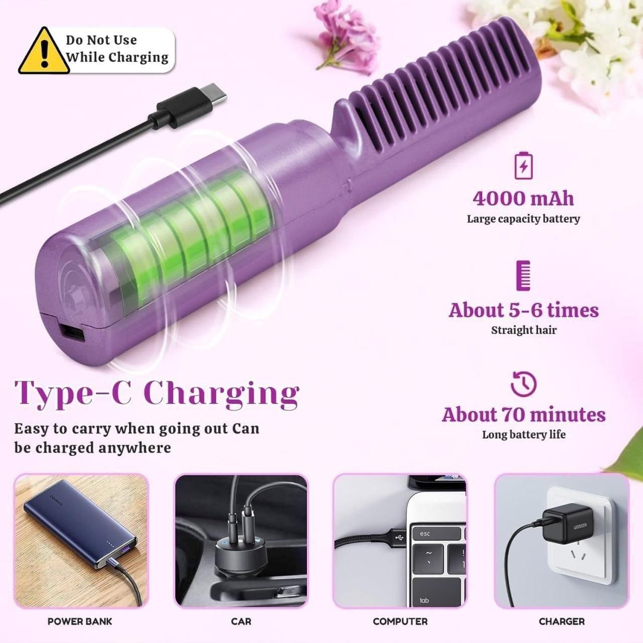 Portable Mini Hair Straightener — Cordless, Rechargeable, Adjustable