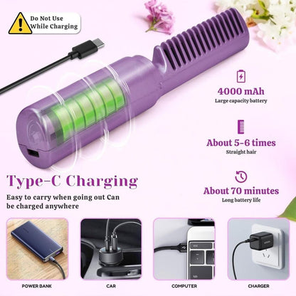 Portable Mini Hair Straightener — Cordless, Rechargeable, Adjustable